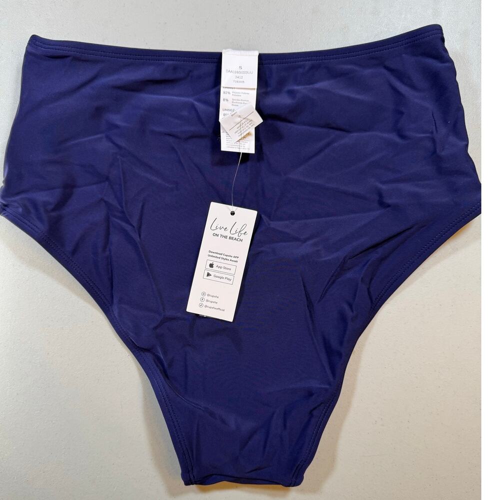 NWT Cupshe Navy High Waisted Bikini Bottoms Size Small - Picture 4 of 6